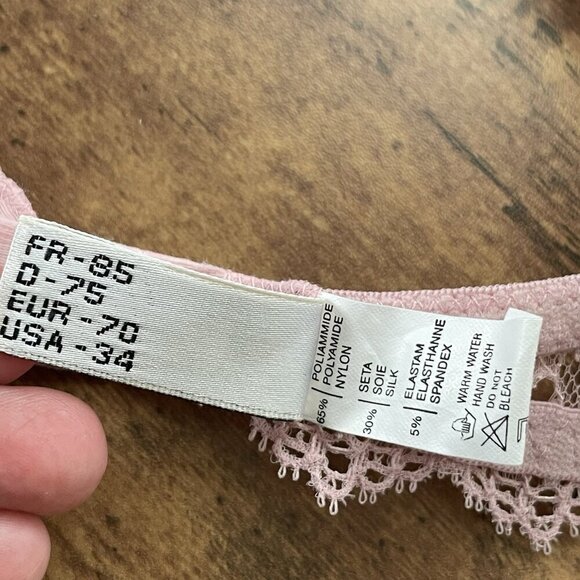 Miss Naory 34B Bra Pink Silk Satin Lace Underwire Demi Foam Lined Cups Italy - Picture 8 of 8